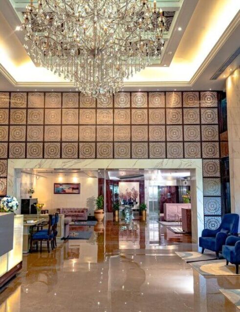 Step into the Elegant Lobby of City Park Hotel: Your Premier Wedding Destination in Delhi.